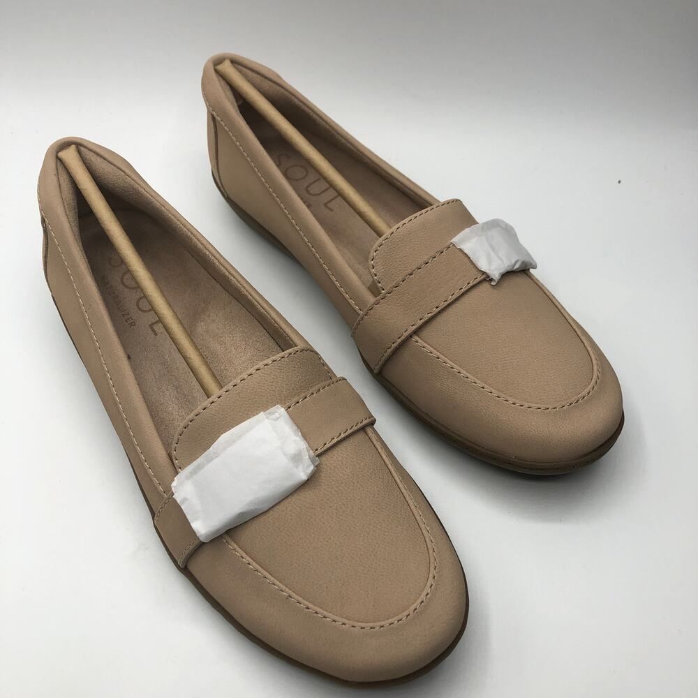 Naturalizer Soul Womens Kentley Loafer Shoes Taupe Leather Slip On Moc Toe 6 M